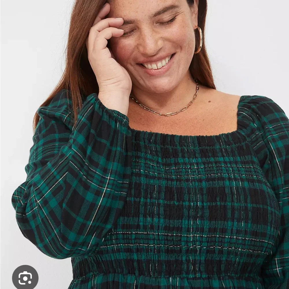 Lane Bryant Green and Navy Plaid Long Sleeve Dress - Picture 2 of 5